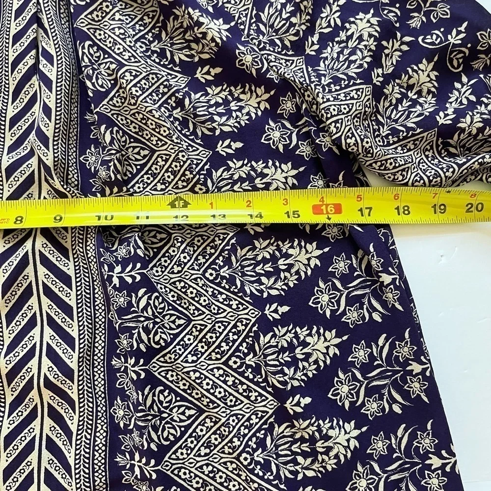 Tory Burch Silk Printed Blouse Navy Off White Size 6 Long Sleeve